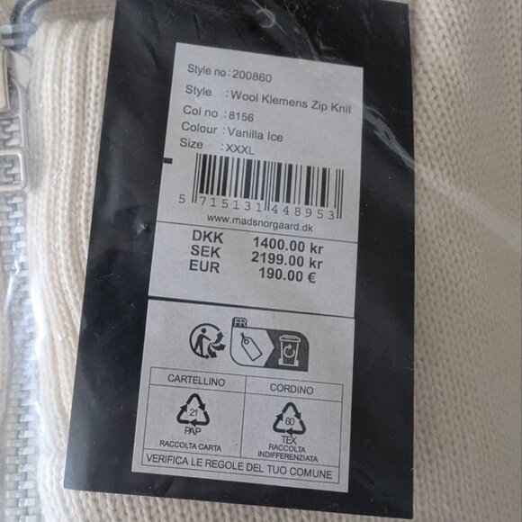 Mads Norgaard Wool Klemens Zip Knit (Vanilla Ice) - Picture 6 of 10